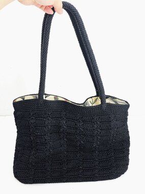 The SAK Black Crochet Woven Medium Boho Coastal Shoulder Bag